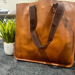 Faux camel color leather bag. See size in photos.